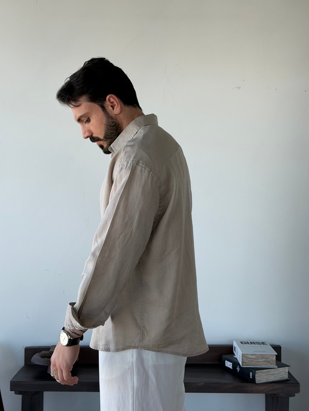 Berlinen Oversize %100 Linen Bej Gömlek