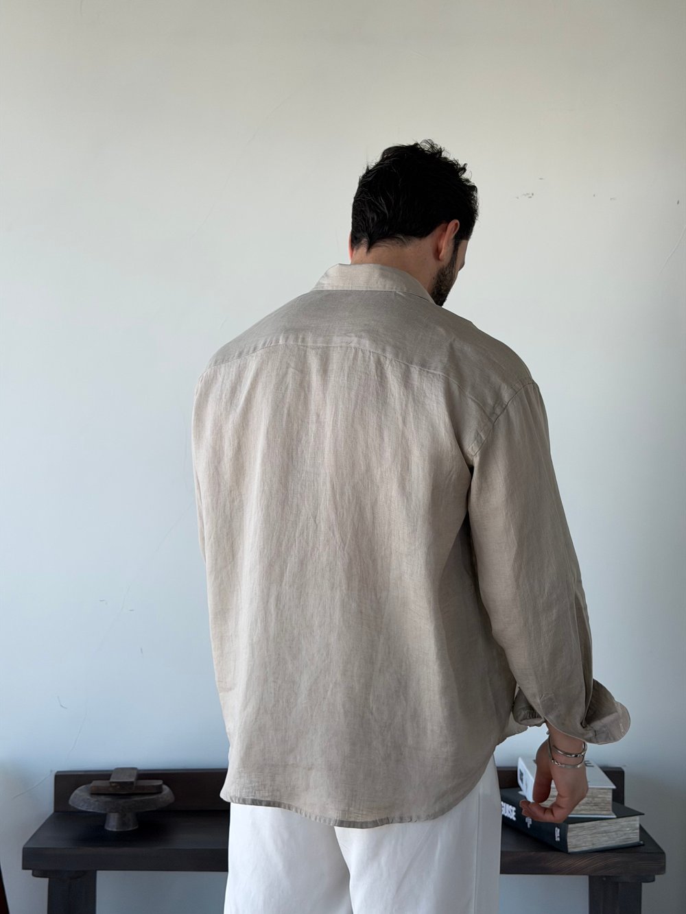 Berlinen Oversize %100 Linen Bej Gömlek