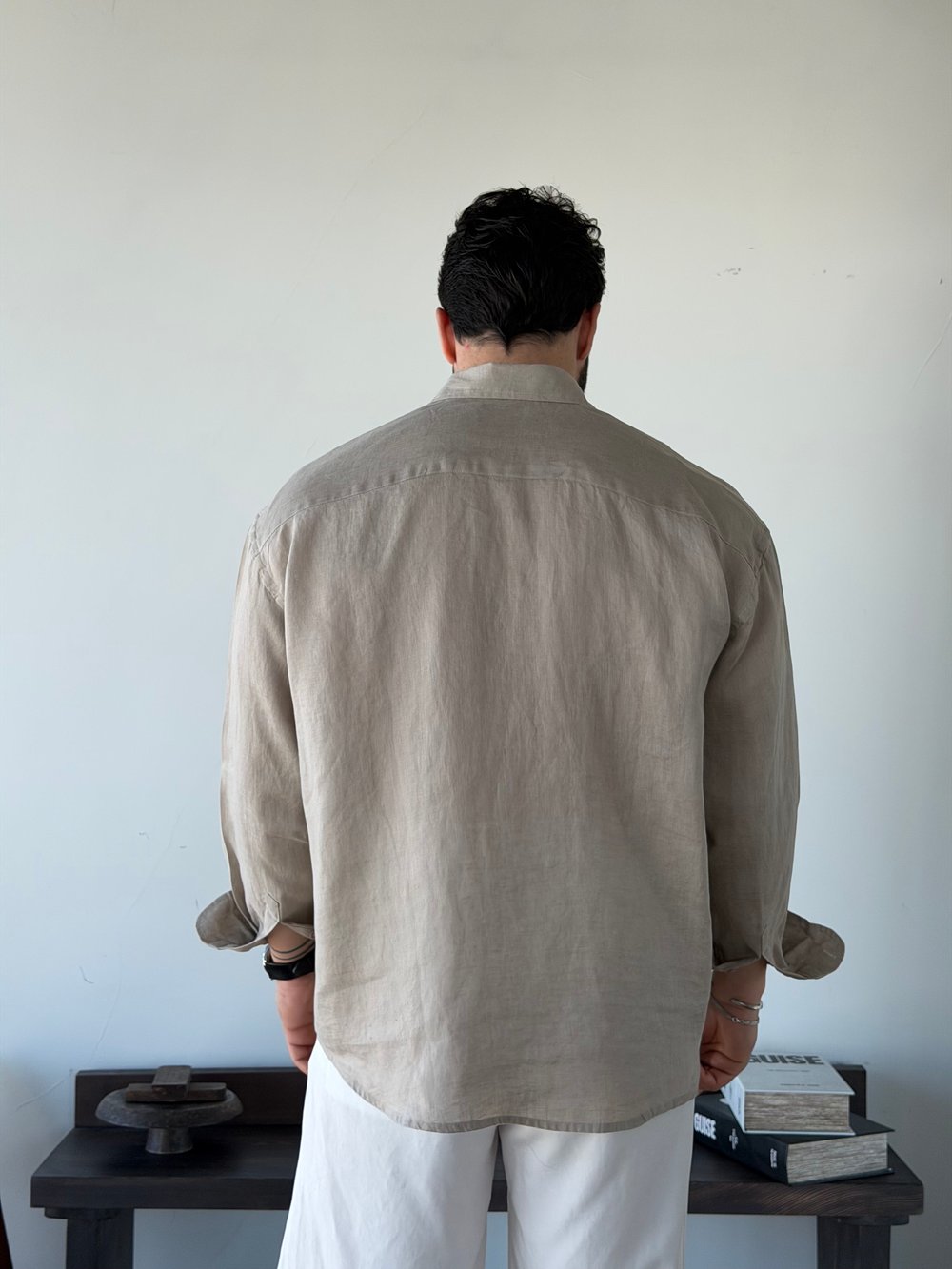 Berlinen Oversize %100 Linen Bej Gömlek
