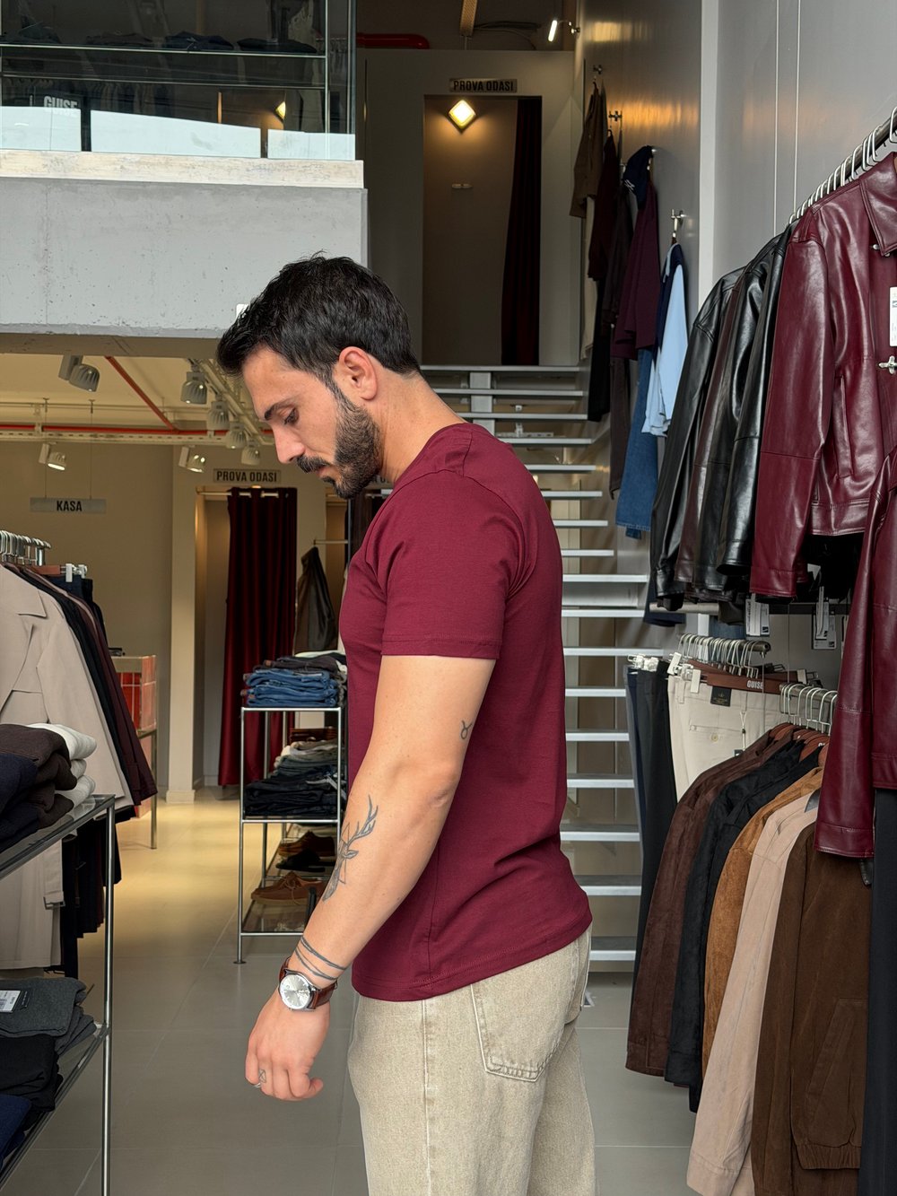Bob Bordo Basic Muscle Fit Tişört