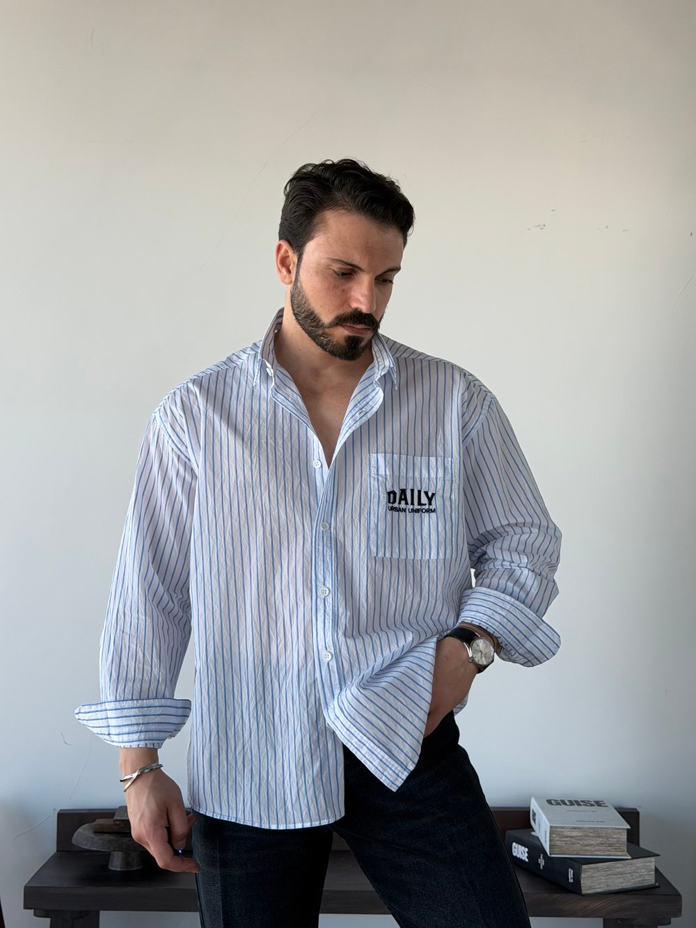 Daily Oversize Beyaz Çizgili Gömlek