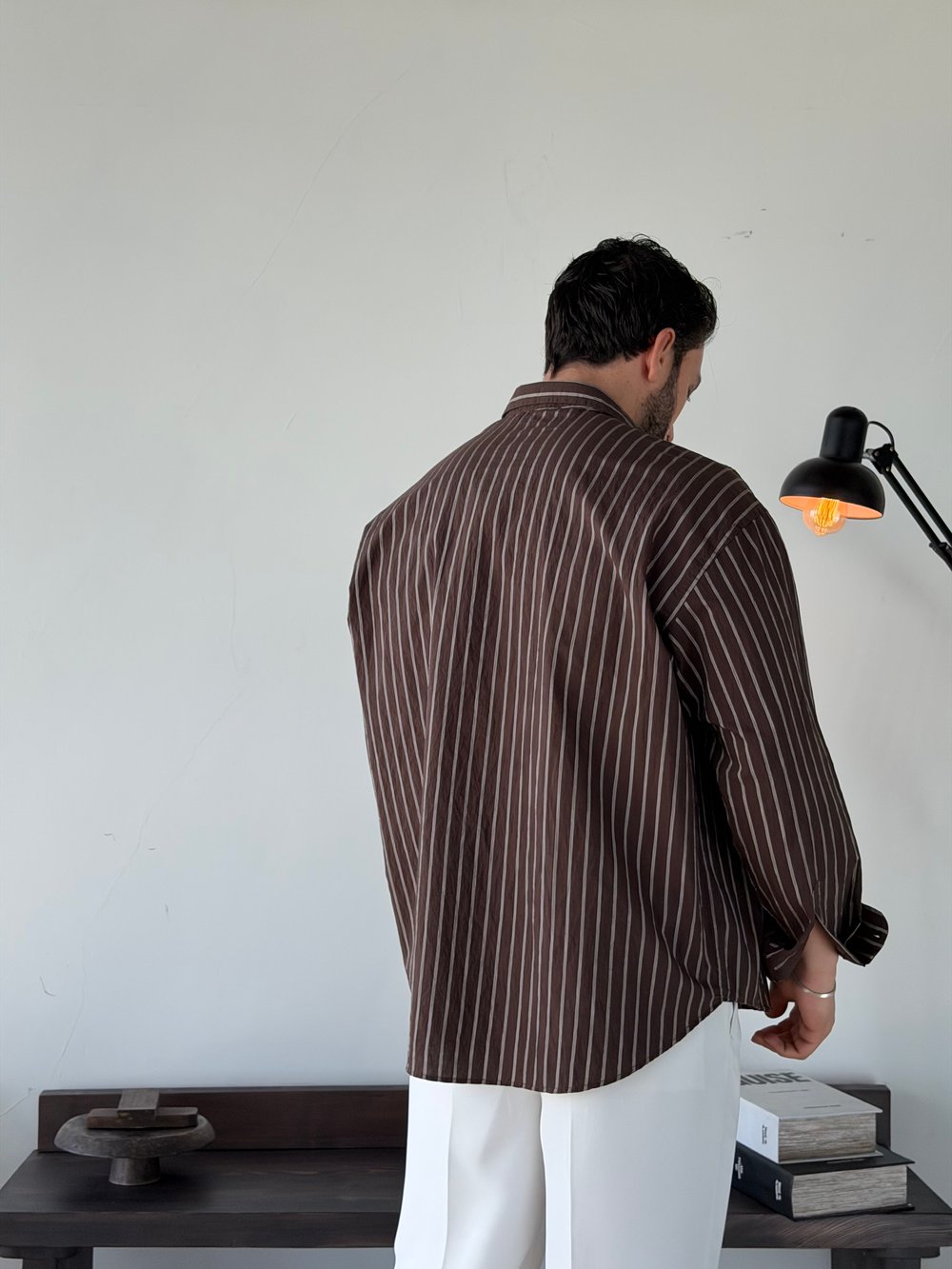 Daily Oversize Kahve Çizgili Gömlek