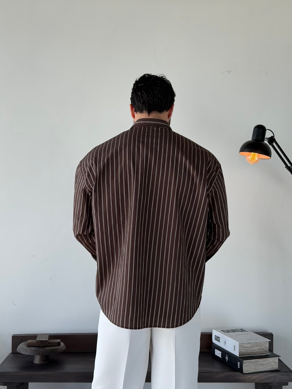 Daily Oversize Kahve Çizgili Gömlek