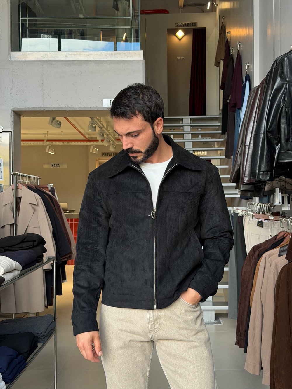 Due Siyah Fermuarlı Süet Ceket
