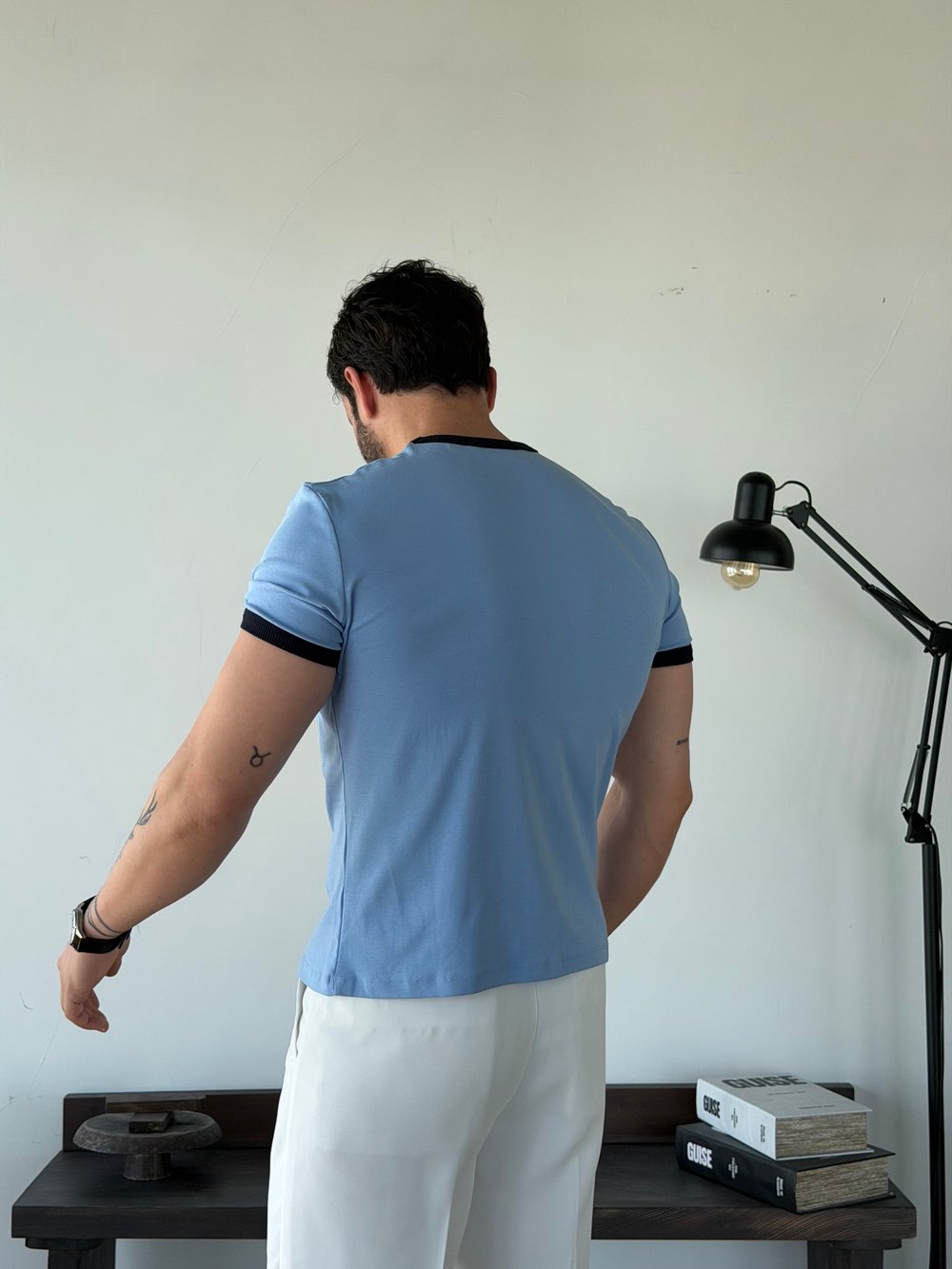 Edge Ribana  Crop Mavi Penye Tişört