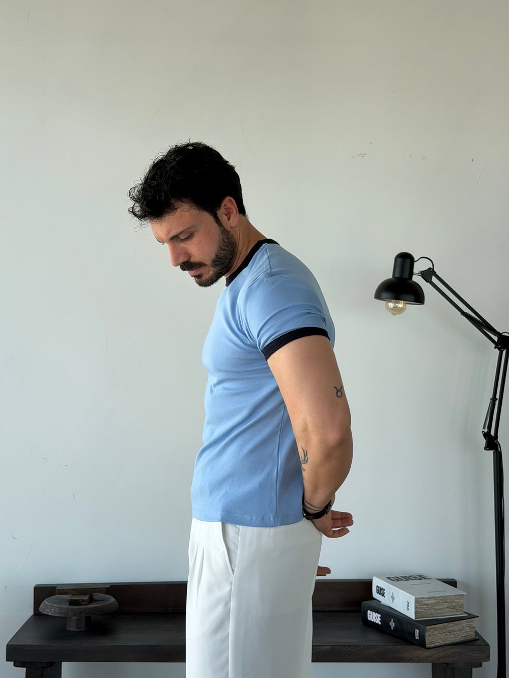 Edge Ribana  Crop Mavi Penye Tişört