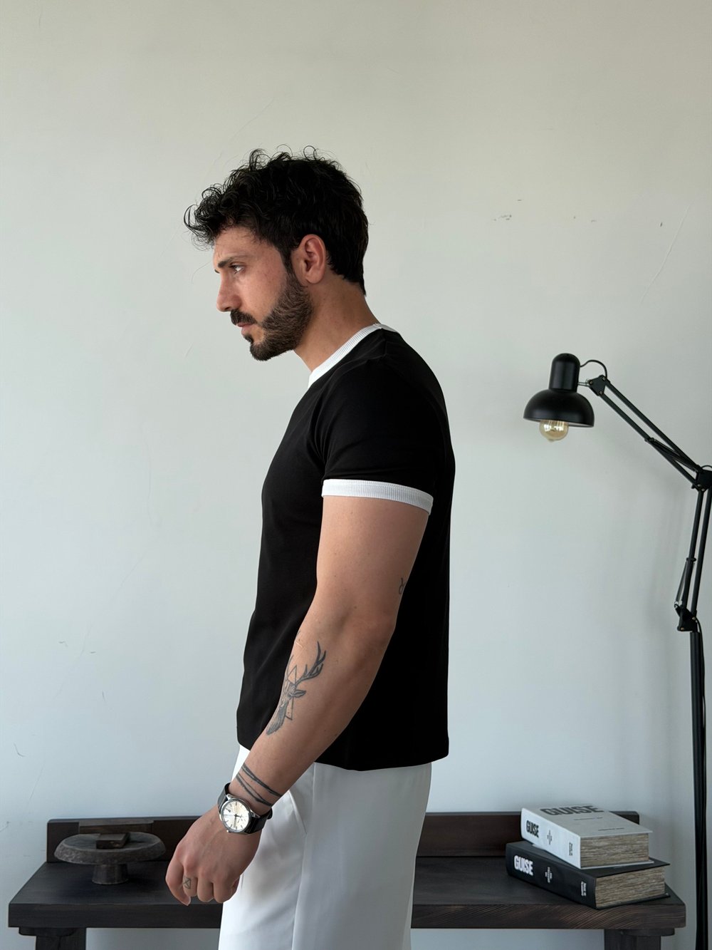 Edge Ribana Crop Siyah Penye Tişört