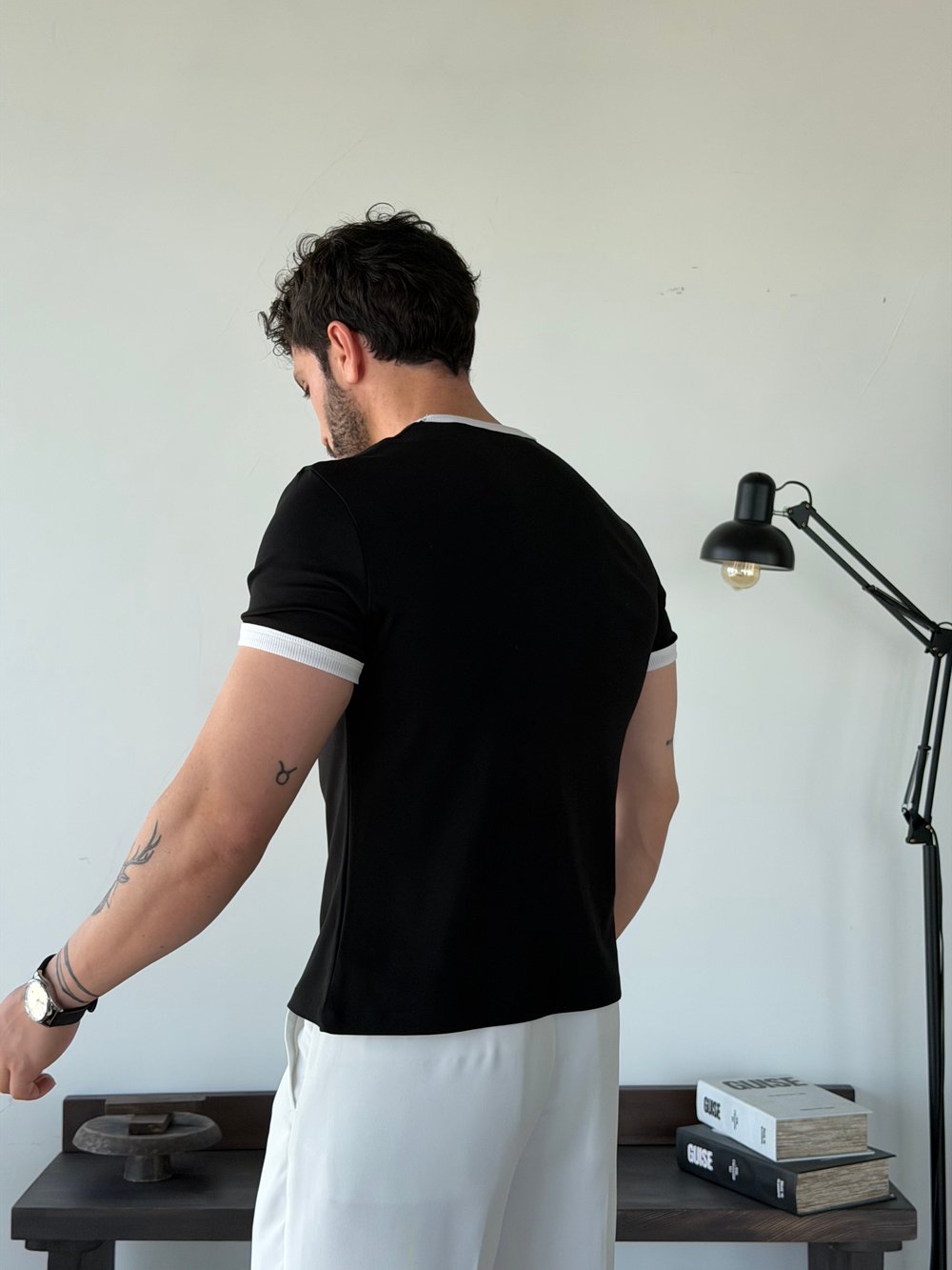 Edge Ribana Crop Siyah Penye Tişört