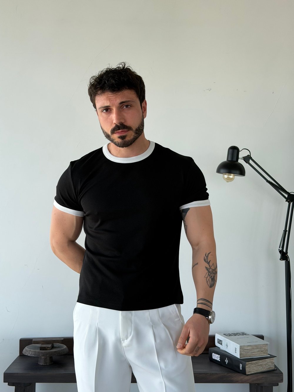 Edge Ribana Crop Siyah Penye Tişört
