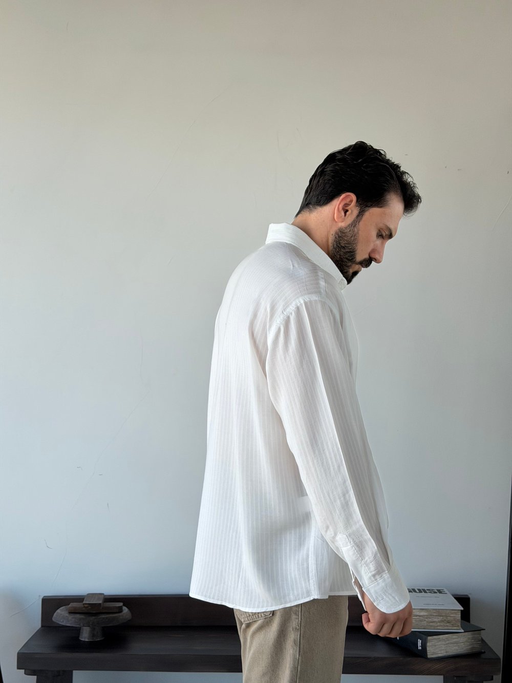 Edoras Oversize Desenli Tensel Beyaz Gömlek
