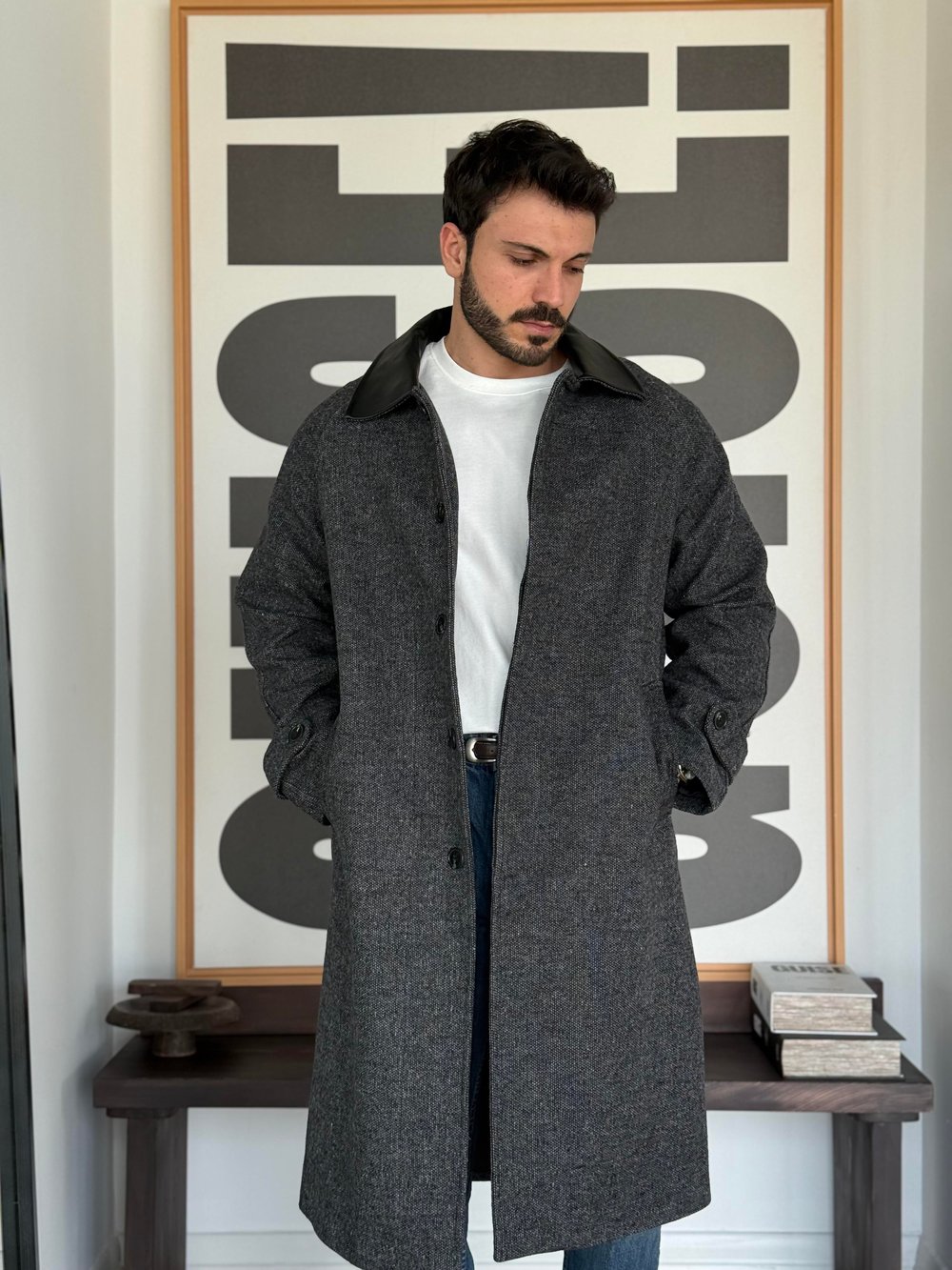 Elitles Yün Karışımlı Siyah Kaban