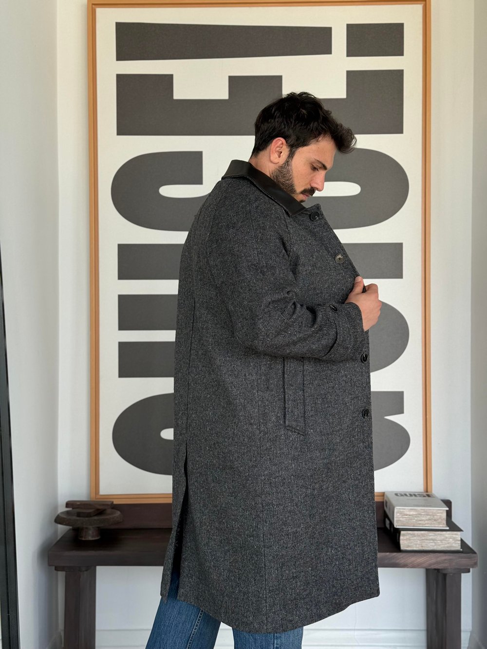 Elitles Yün Karışımlı Siyah Kaban