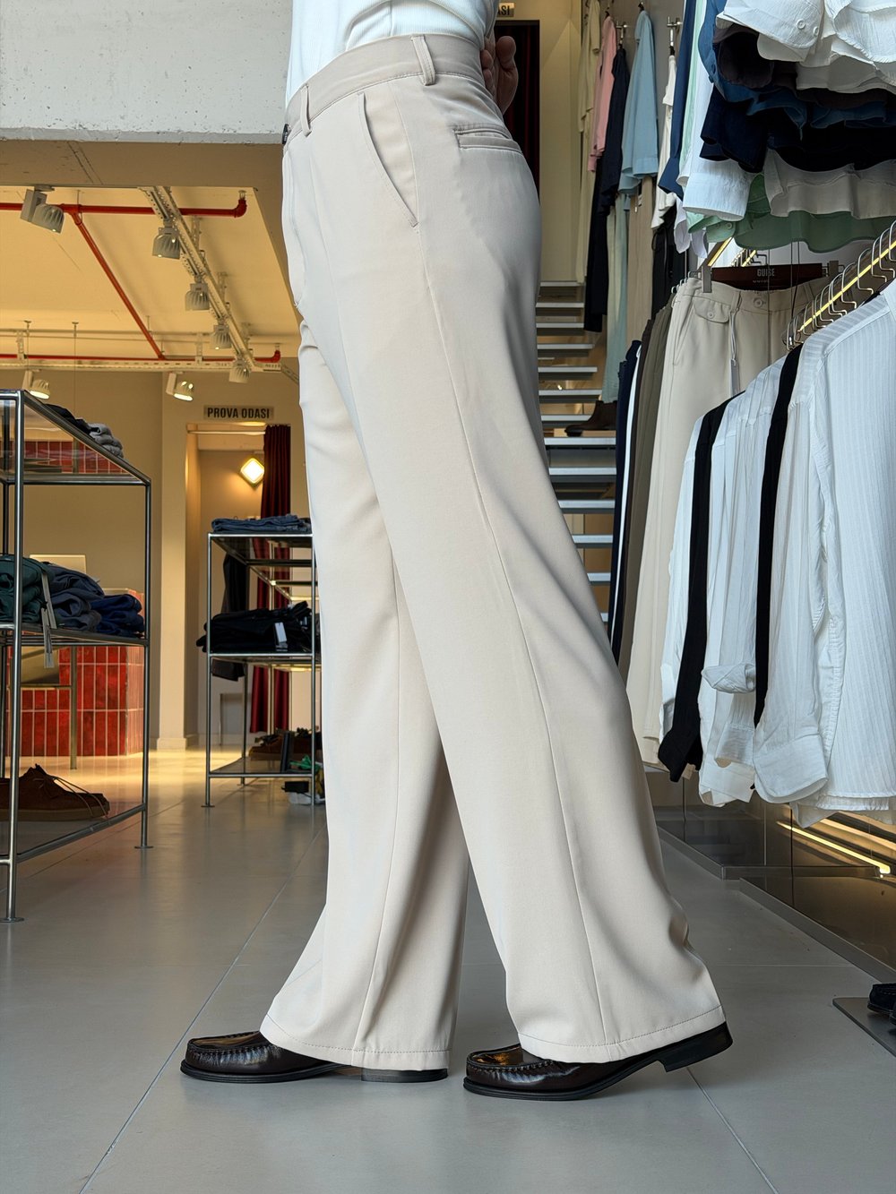 Flare Twill Bej Pantolon