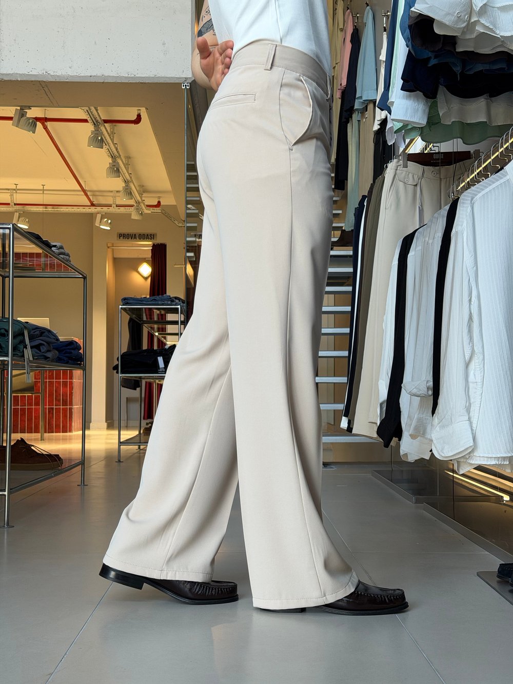 Flare Twill Bej Pantolon