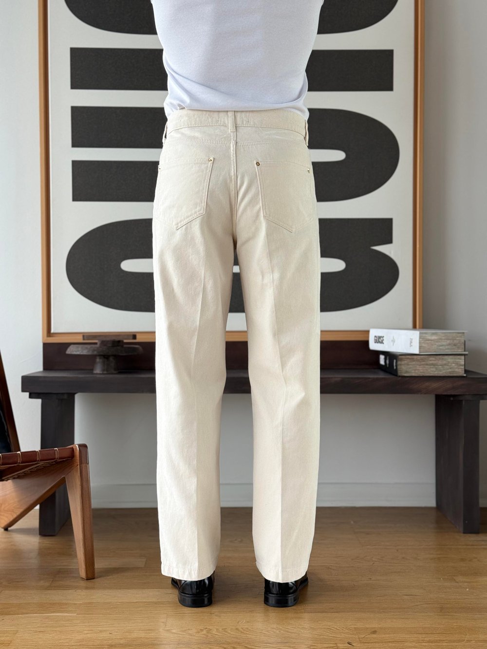 Flok Dokulu Ekru Baggy Pantolon