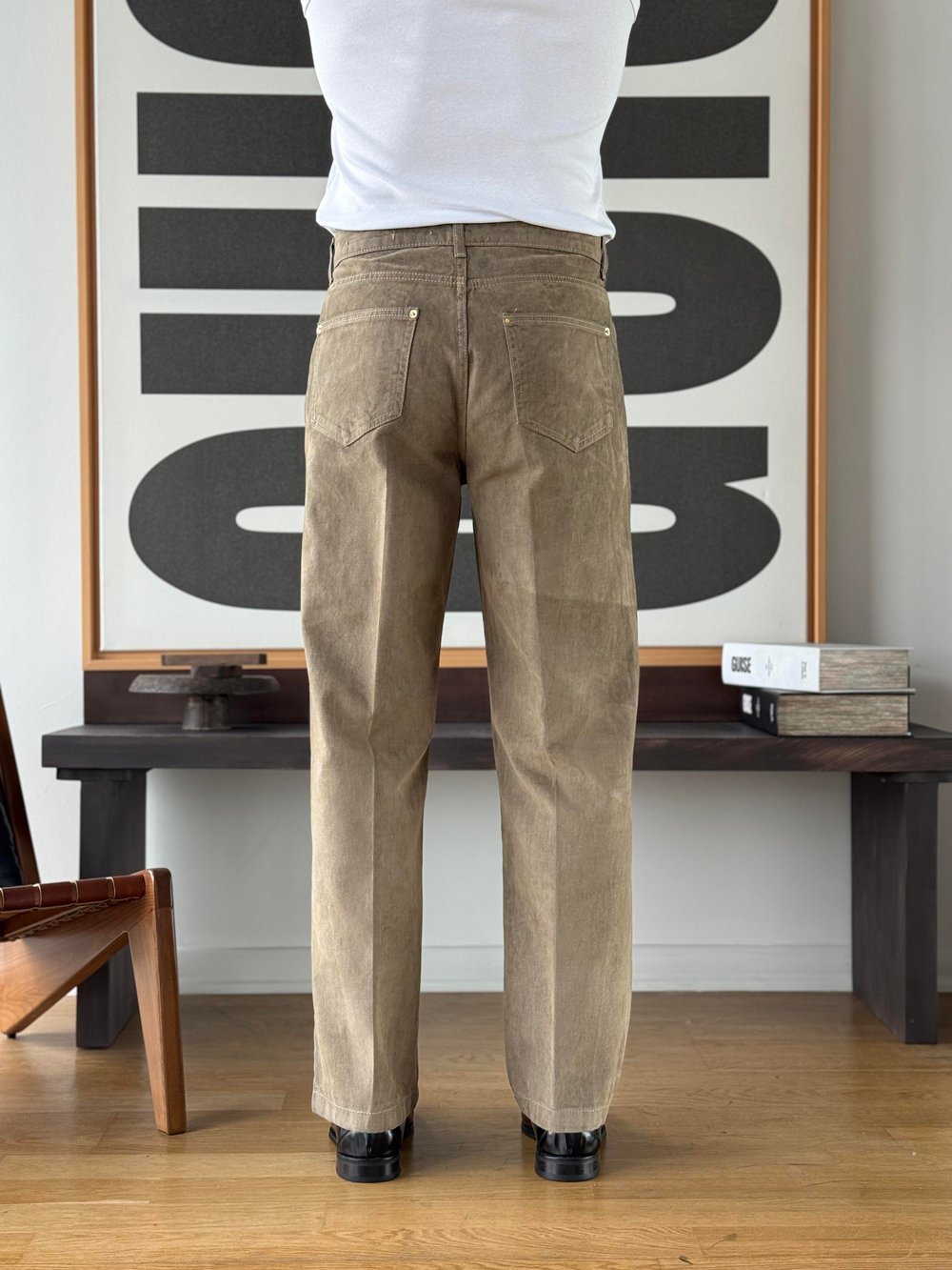 Flok Dokulu Haki Baggy Pantolon