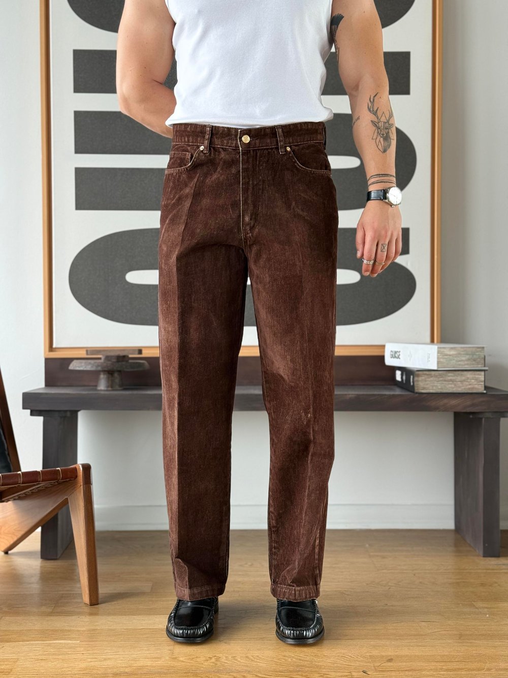 Flok Dokulu Kahve Baggy Pantolon
