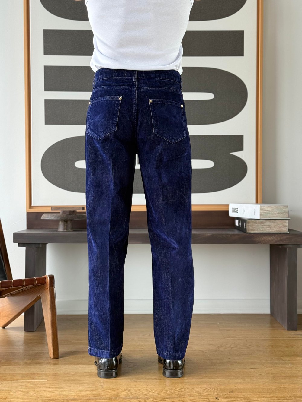 Flok Dokulu Lacivert Baggy Pantolon