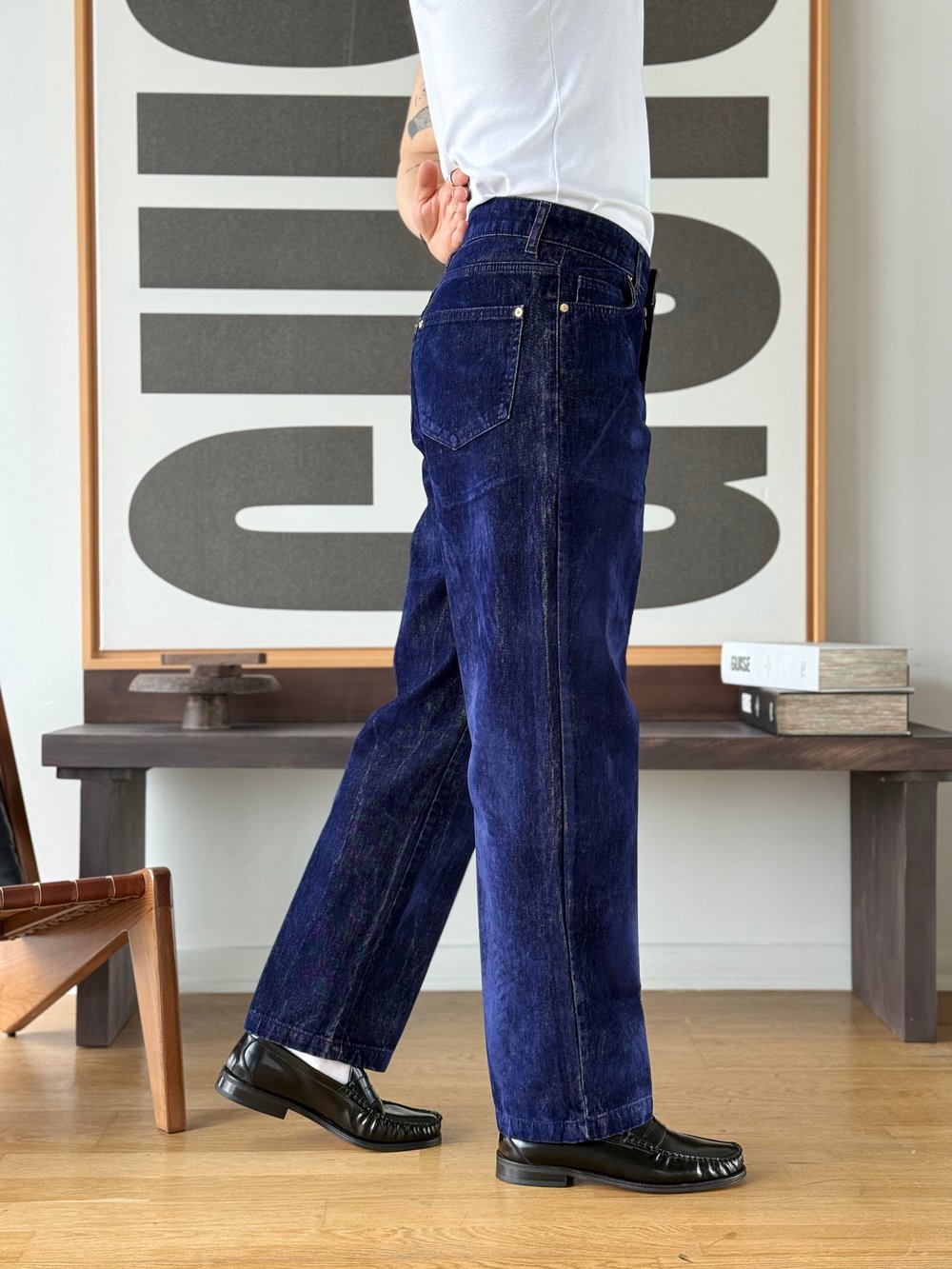 Flok Dokulu Lacivert Baggy Pantolon