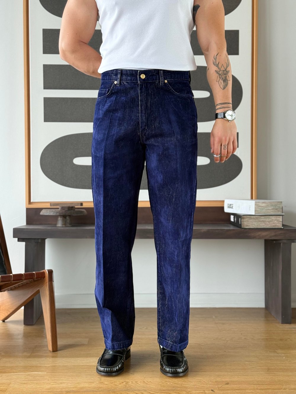Flok Dokulu Lacivert Baggy Pantolon