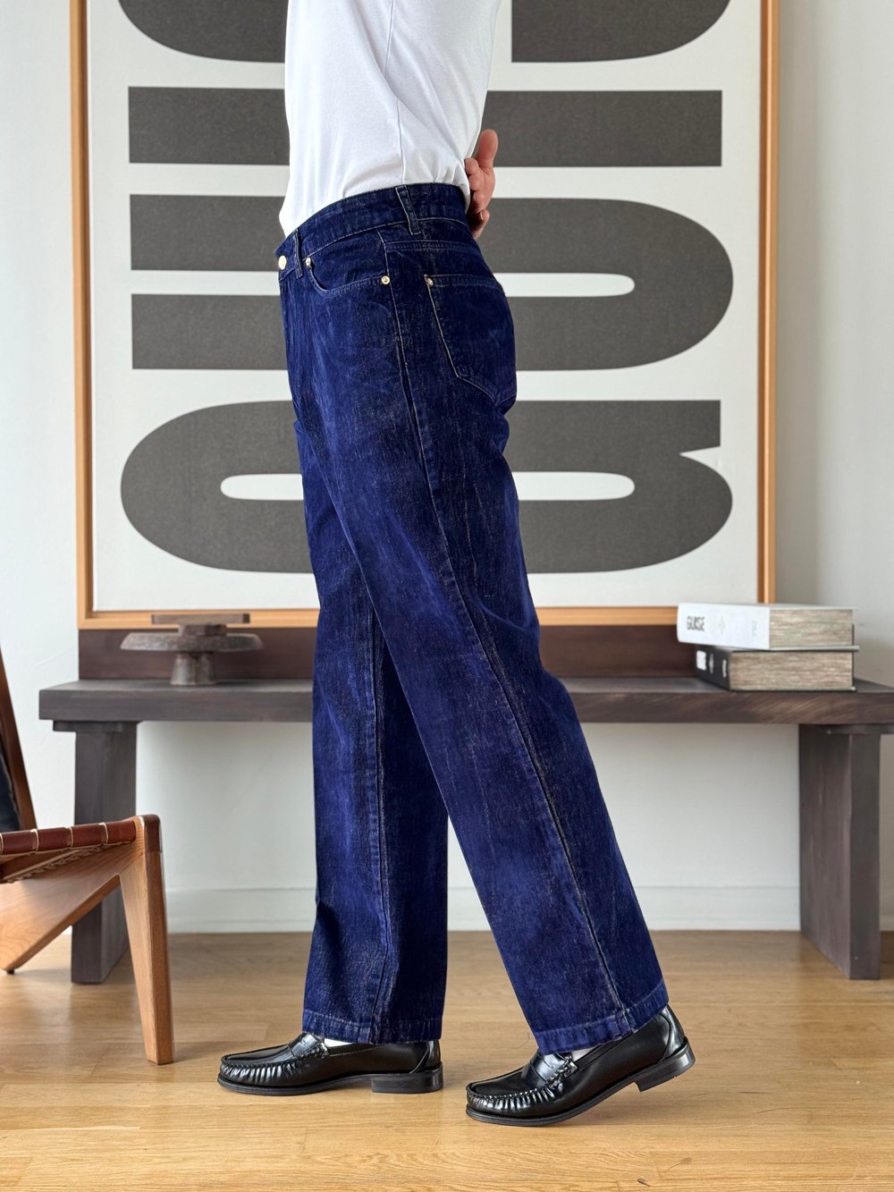 Flok Dokulu Lacivert Baggy Pantolon