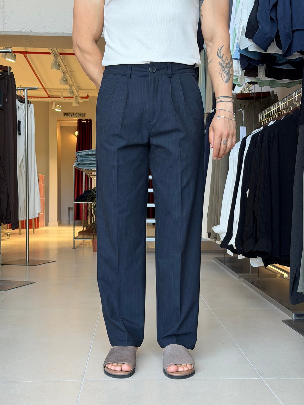 Jaguar Çizgili Lacivert Baggy Pantolon