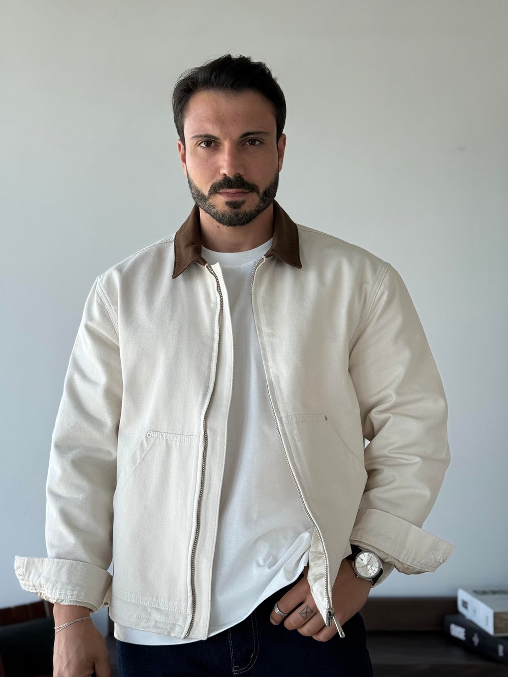 Jeanova Krem Denim Ceket/Mont
