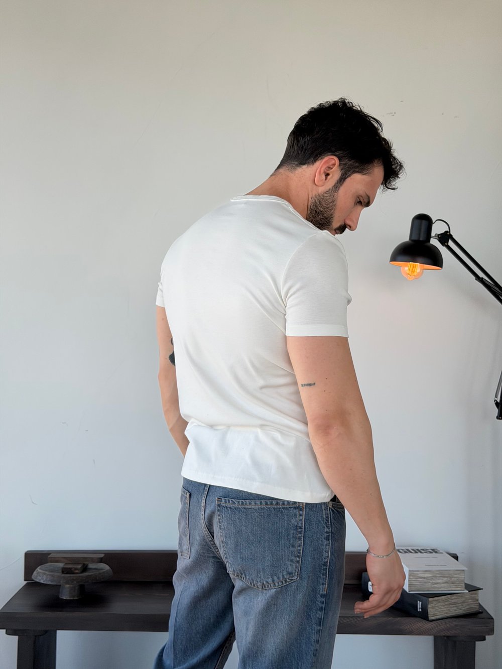 Knit Modal Henley Beyaz Tişört