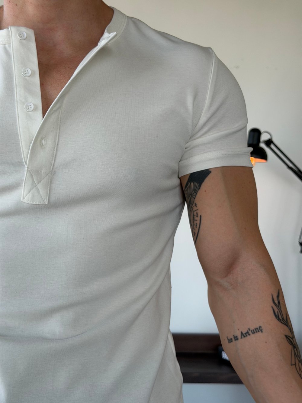 Knit Modal Henley Beyaz Tişört