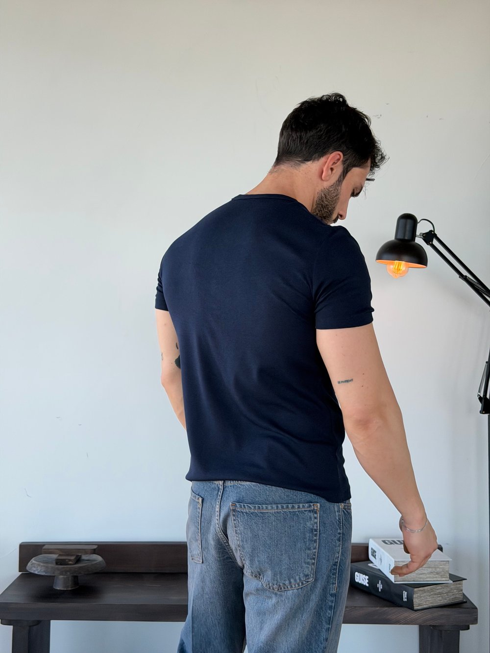 Knit Modal Henley Lacivert Tişört