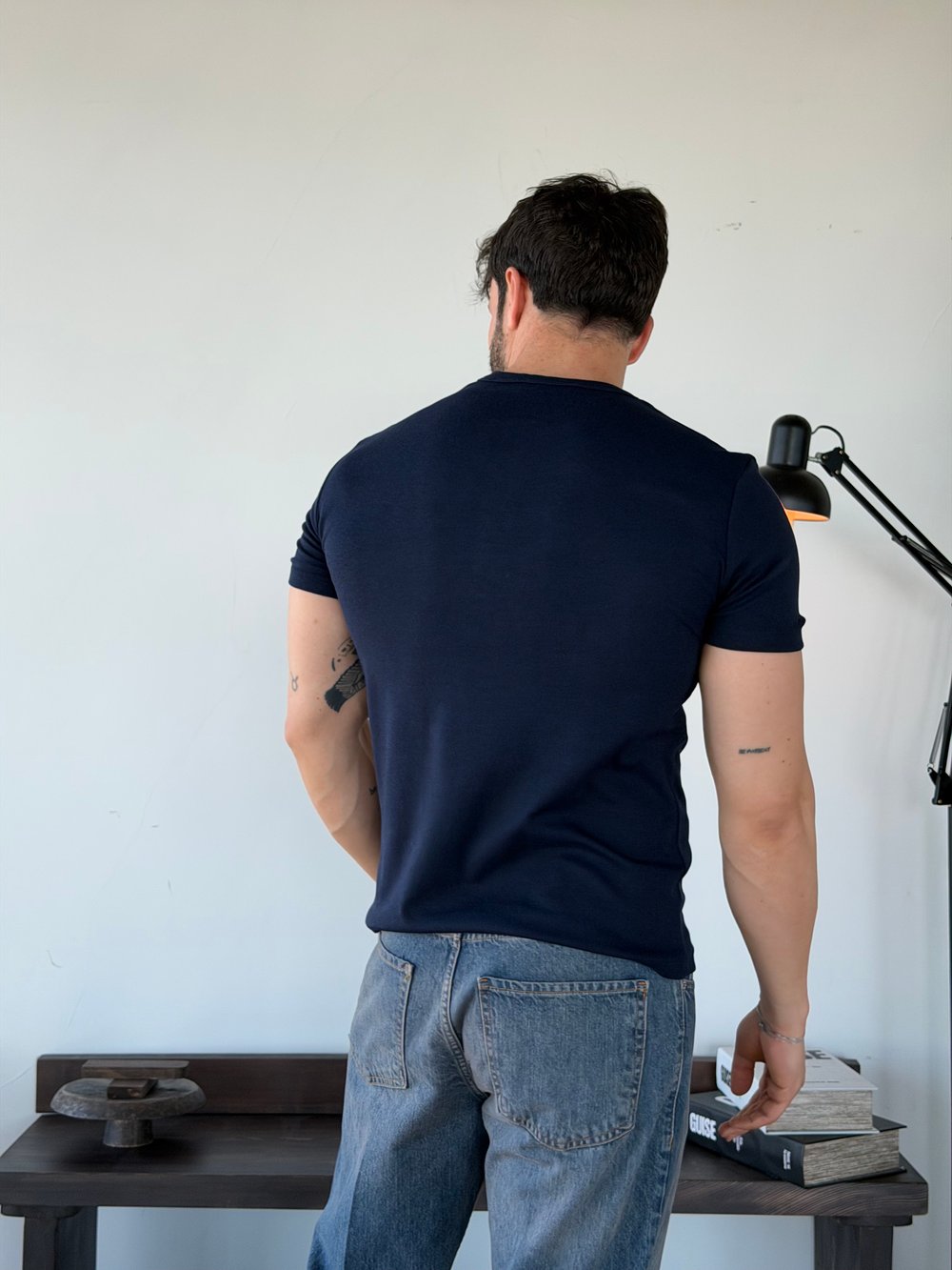 Knit Modal Henley Lacivert Tişört