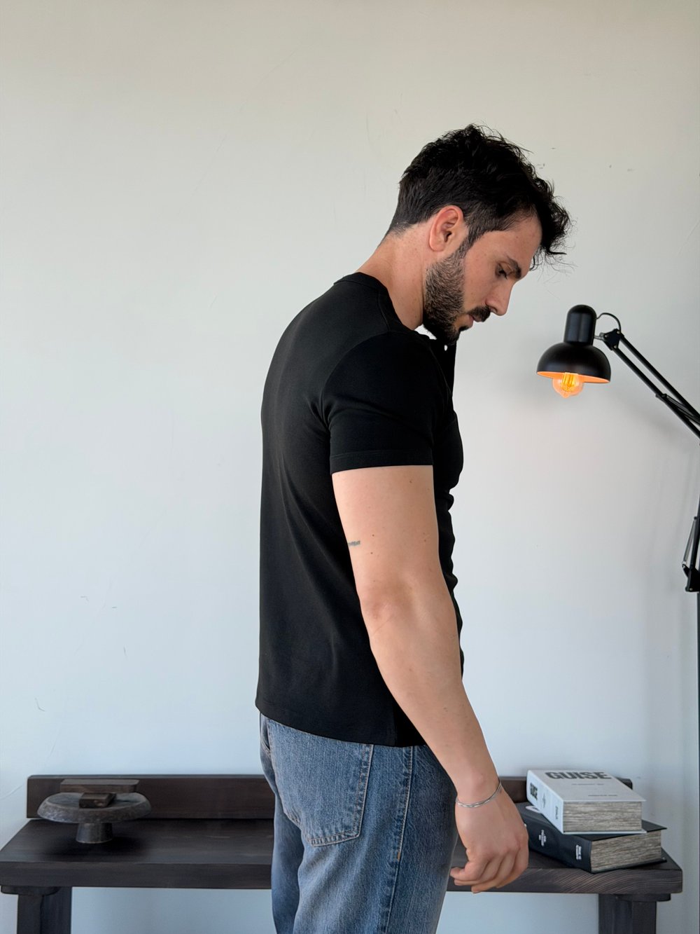 Knit Modal Henley Siyah Tişört
