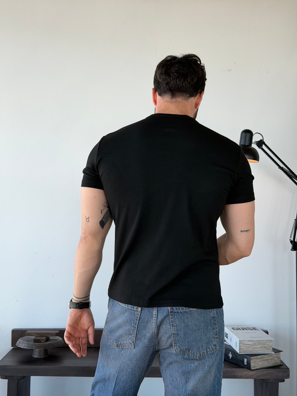 Knit Modal Henley Siyah Tişört