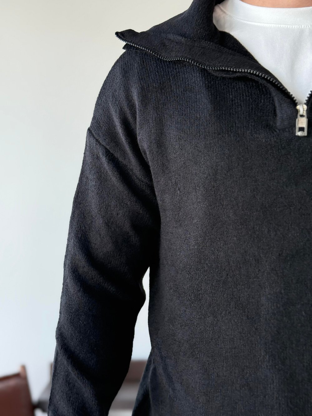 Dracula Siyah Half Zip Triko