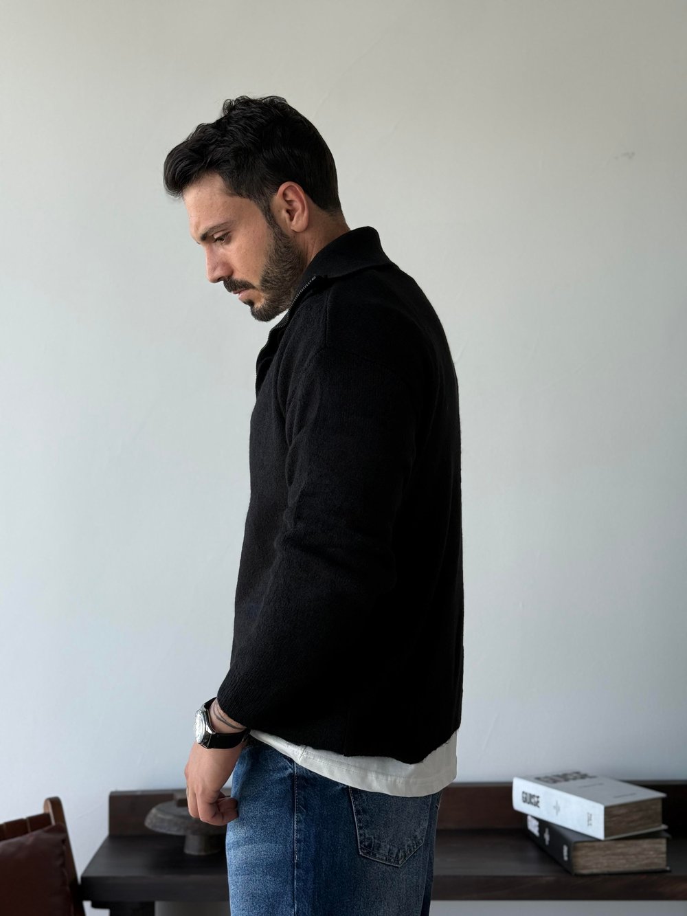 Dracula Siyah Half Zip Triko