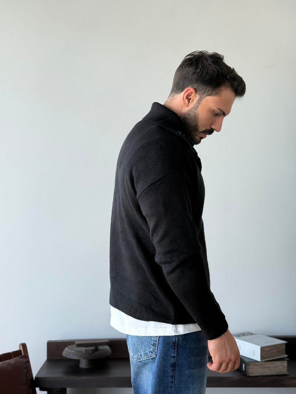 Dracula Siyah Half Zip Triko