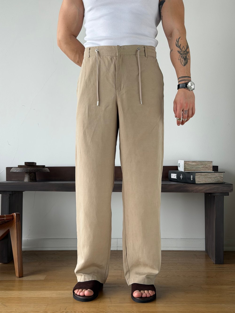 Levin Linen / Tensel Bej Baggy Pantolon