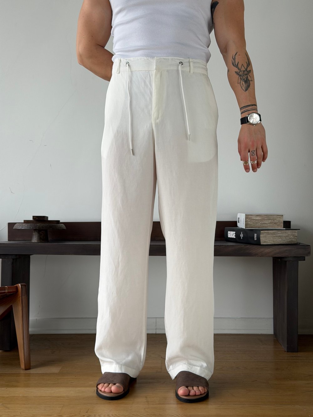 Levin Linen / Tensel Ekru Baggy Pantolon