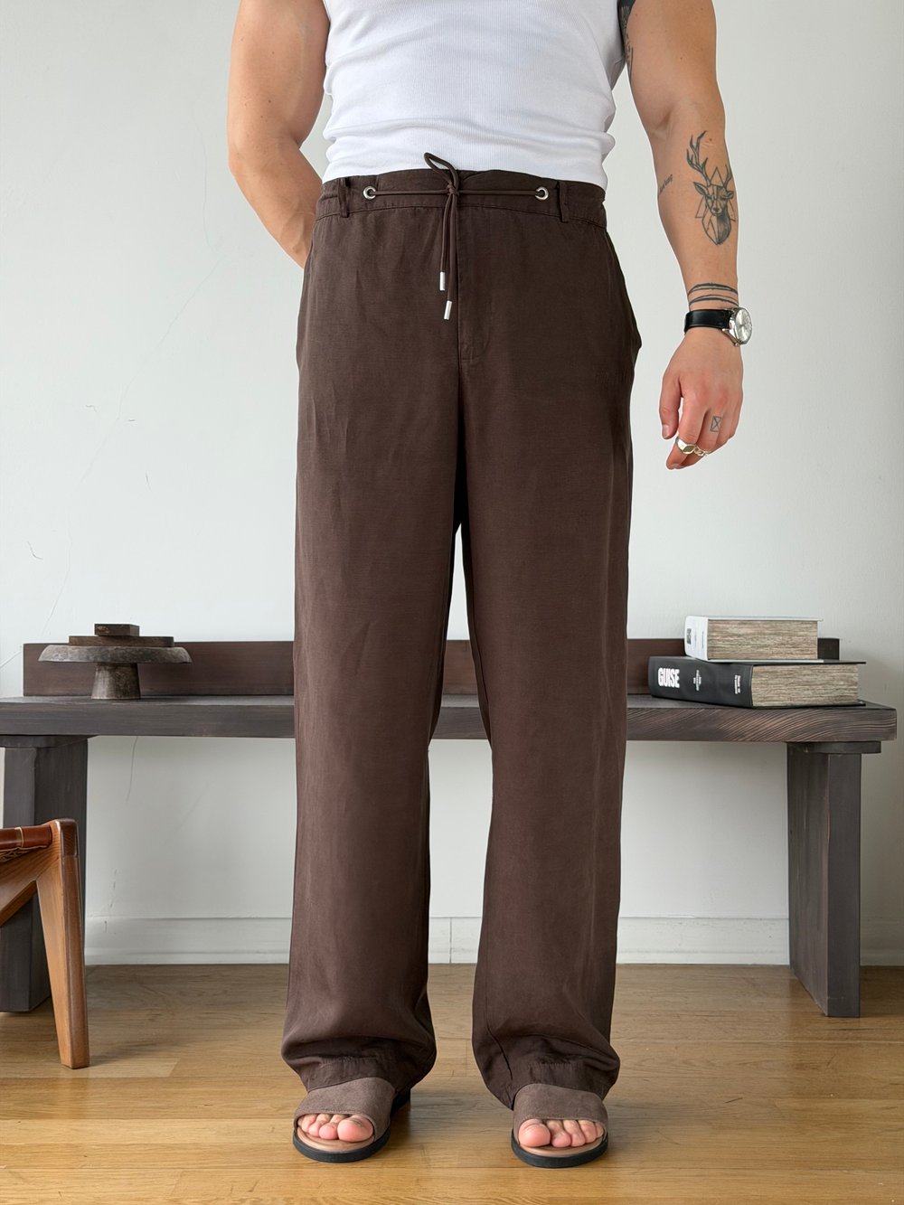 Levin Linen / Tensel Kahve Baggy Pantolon
