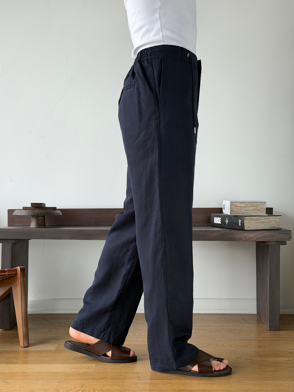 Levin Linen / Tensel Lacivert Baggy Pantolon