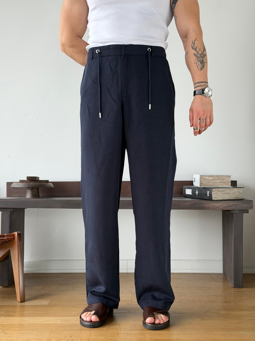 Levin Linen / Tensel Lacivert Baggy Pantolon