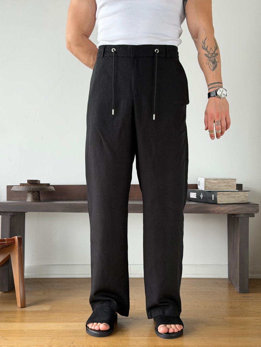 Levin Linen / Tensel Siyah Baggy Pantolon