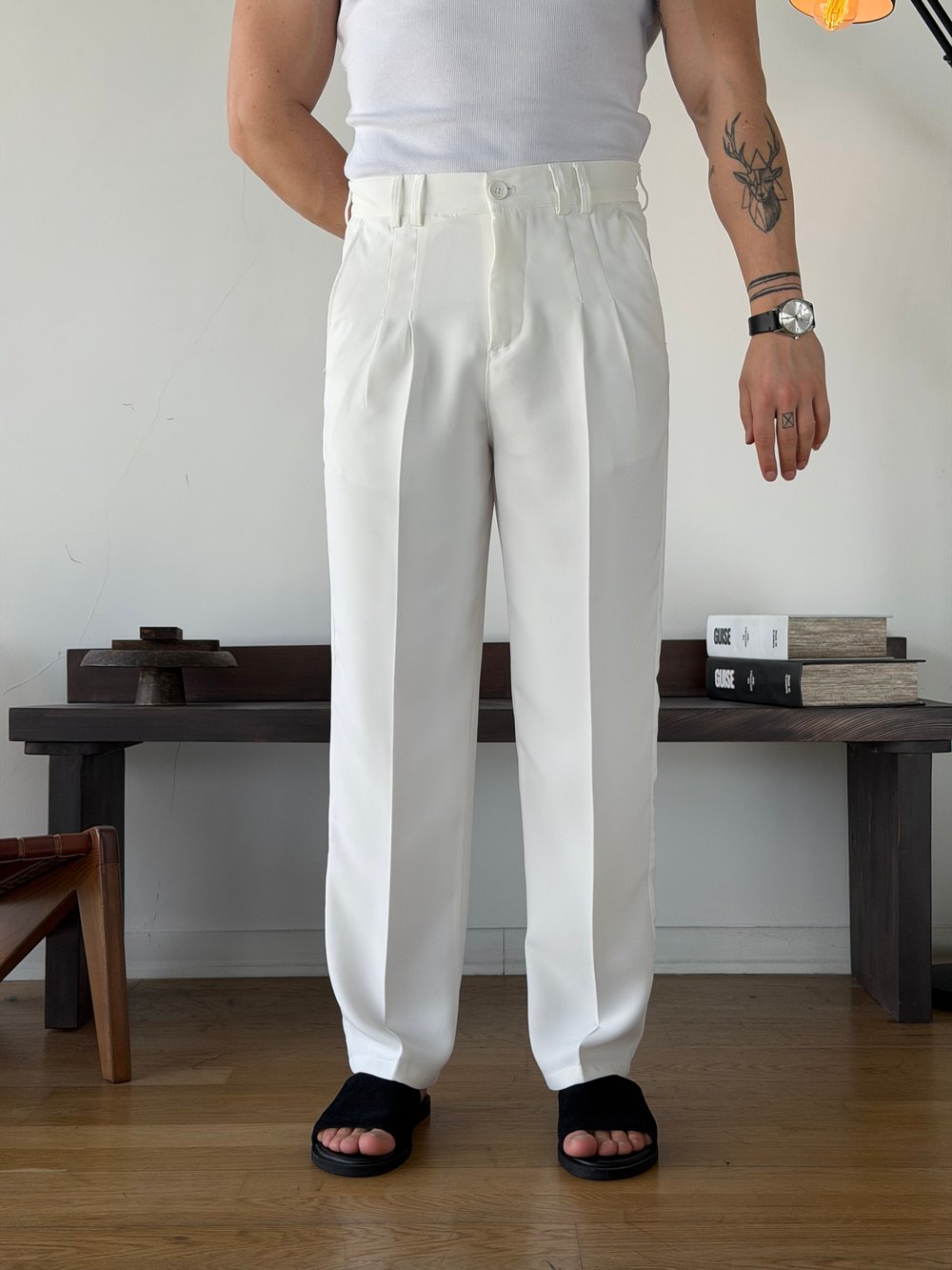 Linda Double Beyaz Baggy Pantolon