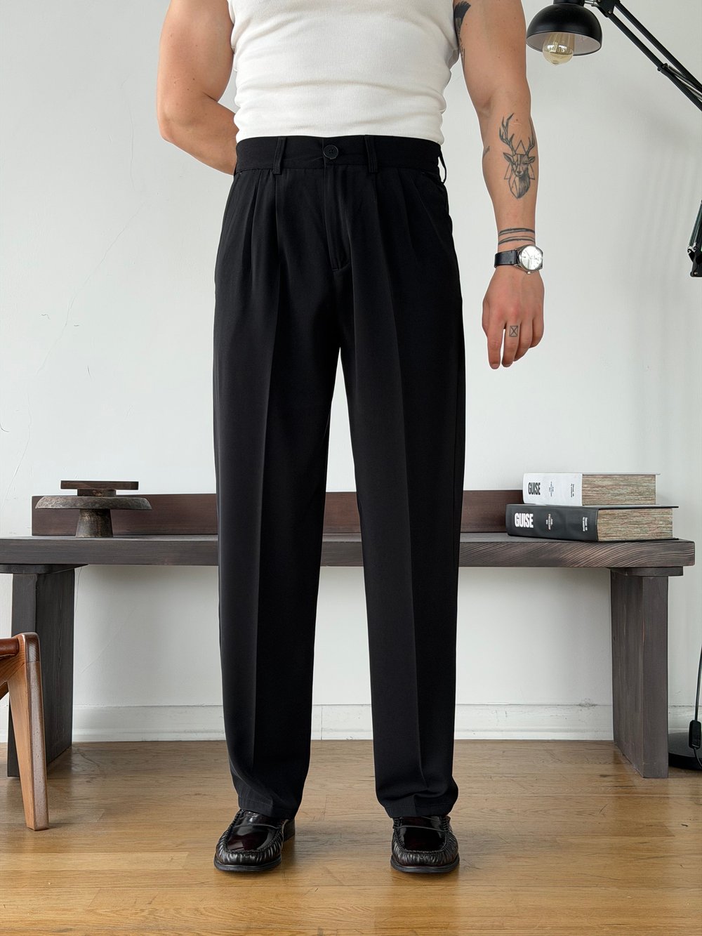 Twill Black Baggy Pantolon