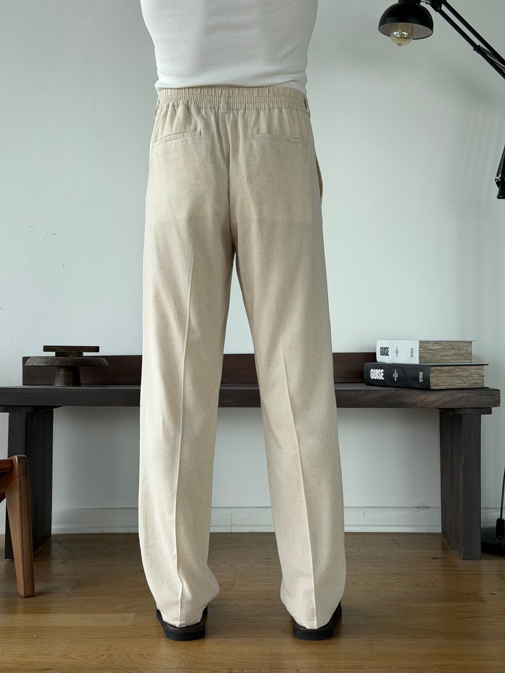 Linora Bej Viscon Keten Baggy Pantolon 
