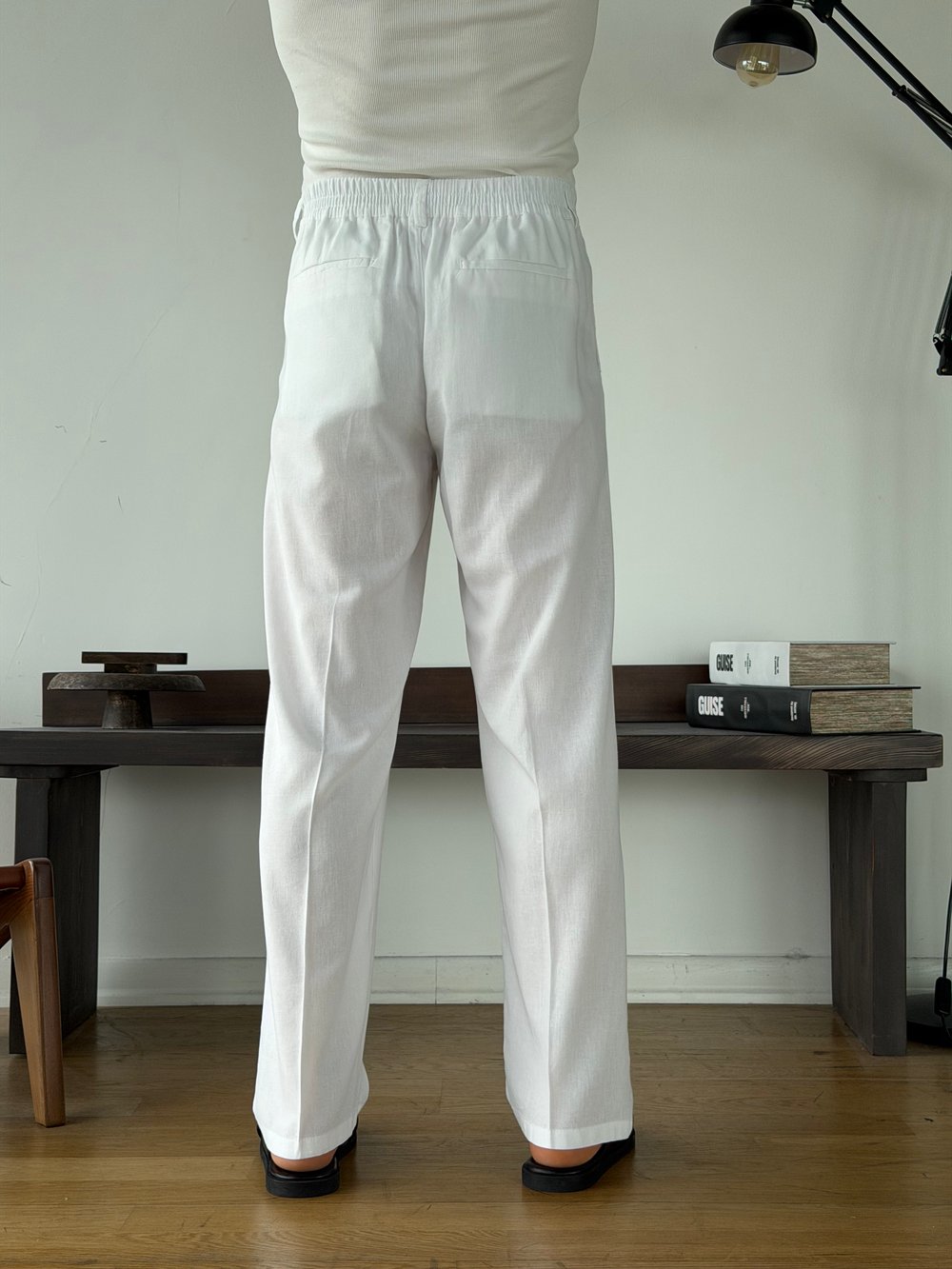 Linora Beyaz Viscon Keten Baggy Pantolon 