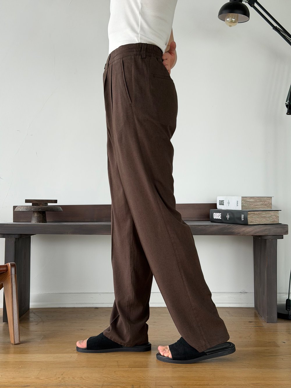 Linora Kahve Viscon Keten Baggy Pantolon 