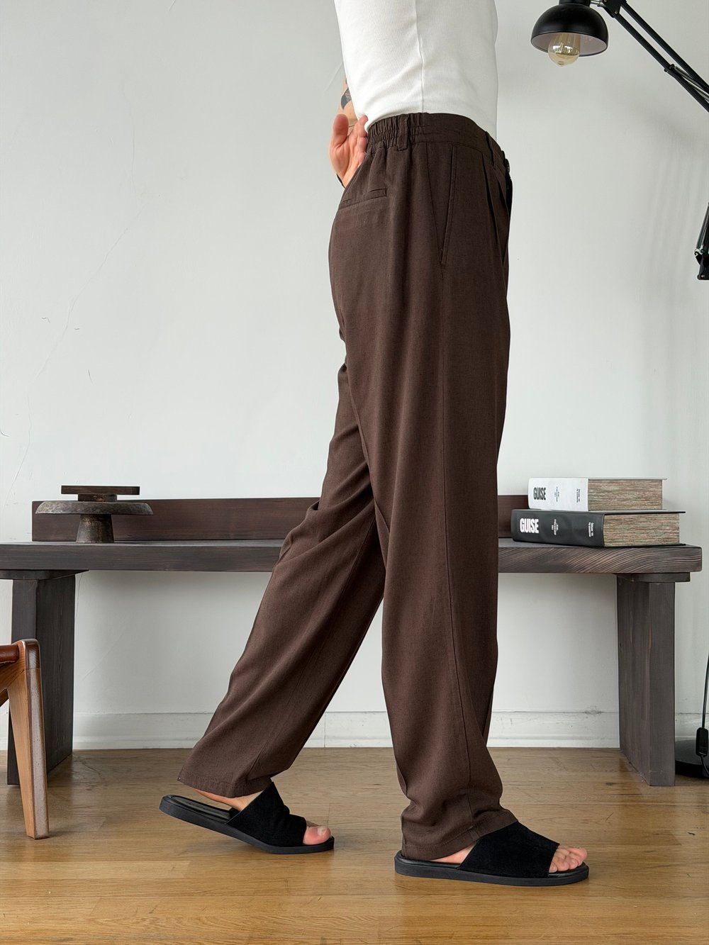 Linora Kahve Viscon Keten Baggy Pantolon 