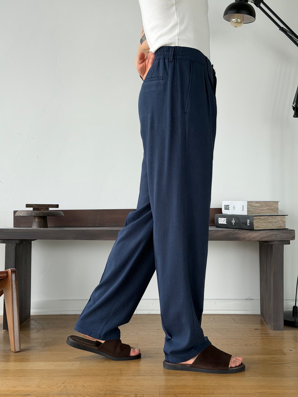 Linora Lacivert Viscon Keten Baggy Pantolon 