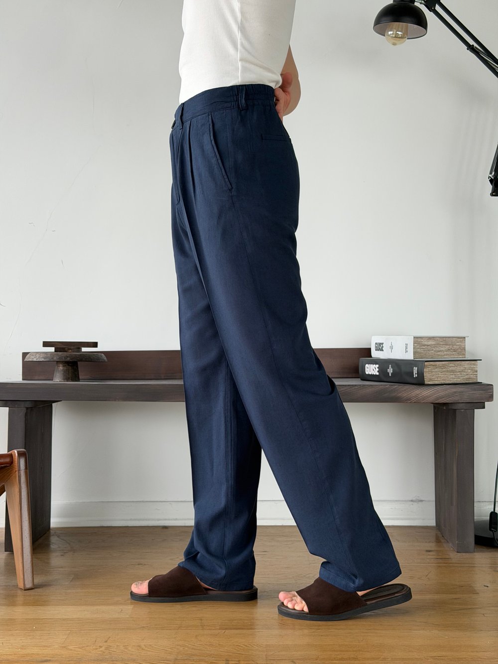 Linora Lacivert Viscon Keten Baggy Pantolon 